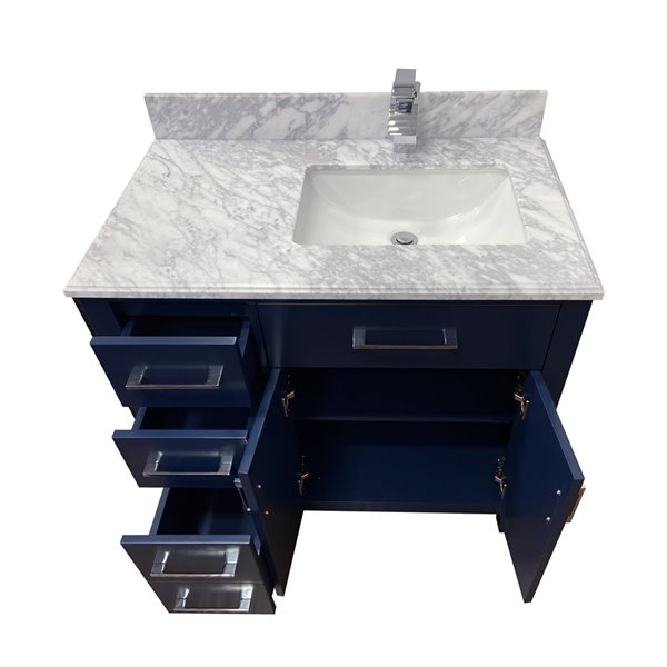 Gef Chester Vanity Carrara Marble Top, 36 Single Sink Bathroom Vanity Blue With Carrara Marble Top
