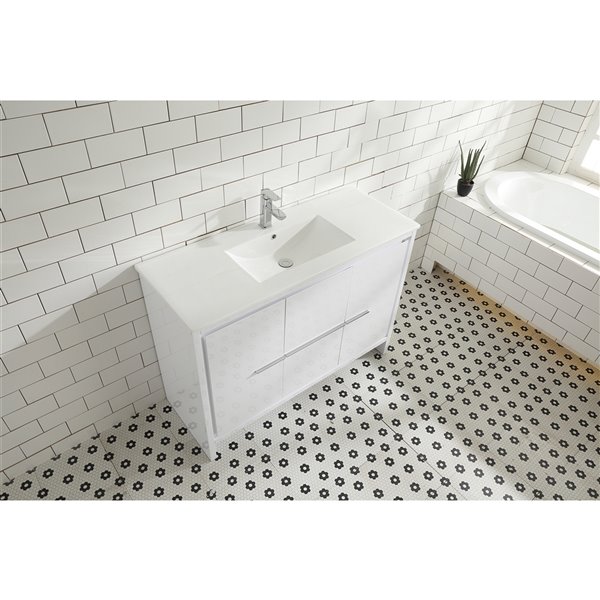 GEF Abbey 48-in White Single Sink Bathroom Vanity with White Ceramic Top