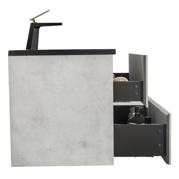 GEF Sadie 30-in Grey Single Sink Bathroom Vanity with Black Engineered Quartz Top