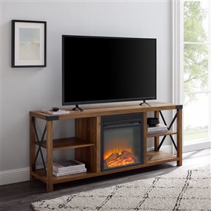 Walker Edison Industrial Fireplace TV Stand - 60-in x 25-in - Reclaimed Barnwood