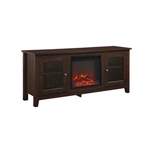 Walker Edison Farmhouse Fireplace TV Stand - 58-in x 24-in - Traditional Brown