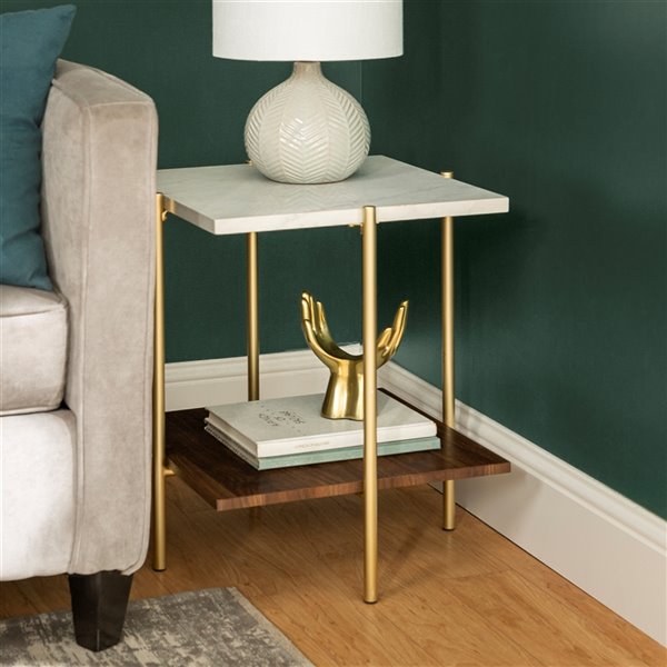 Walker Edison Modern End Table - 19-in x 22-in - Gold/White