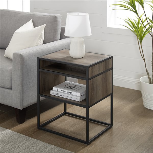 Walker Edison Mid-Century End Table - 20-in x 24-in - Black/Ash Grey ...