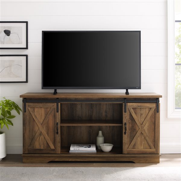 Walker Edison Farmhouse TV Cabinet - 58-in x 28-in - Rustic Oak