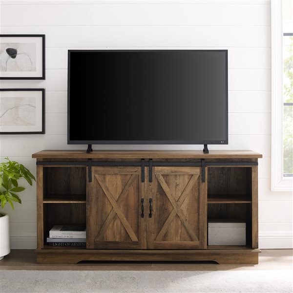 Walker Edison Farmhouse TV Cabinet - 58-in x 28-in - Rustic Oak