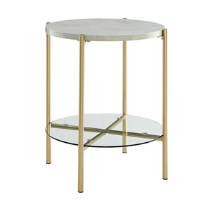 Walker Edison Modern End Table - 20-in x 22-in - Gold/White Faux Marble