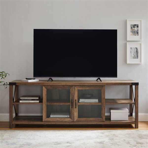 Walker Edison Farmhouse TV Cabinet 70 in x 25 in Reclaimed Barnwood