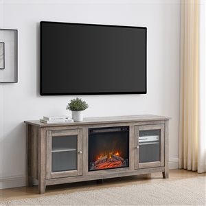 Walker Edison Farmhouse Fireplace TV Stand with 2 Doors - 58-in x 24-in - Grey
