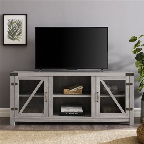 Walker Edison Farmhouse TV Cabinet - 59-in x 25-in - Stone Grey