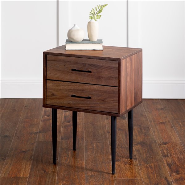 Walker Edison Modern End Table - 20-in x 26-in - Black/Dark Walnut