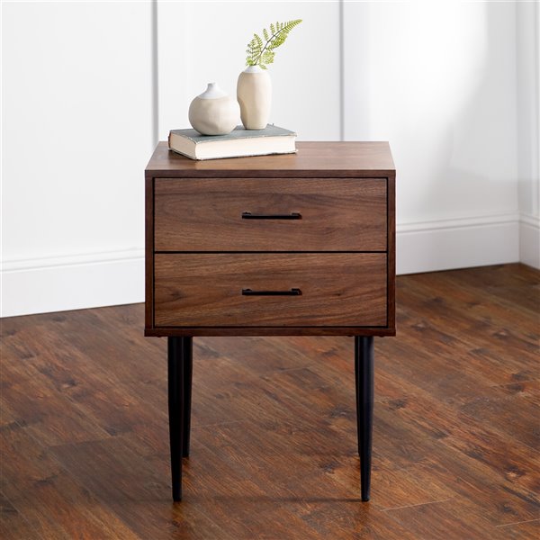 Walker Edison Modern End Table - 20-in x 26-in - Black/Dark Walnut