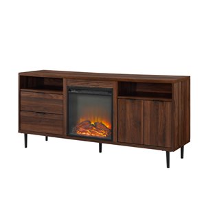 Walker Edison Modern Fireplace TV Stand - 60-in x 27.75-in - Dark Walnut