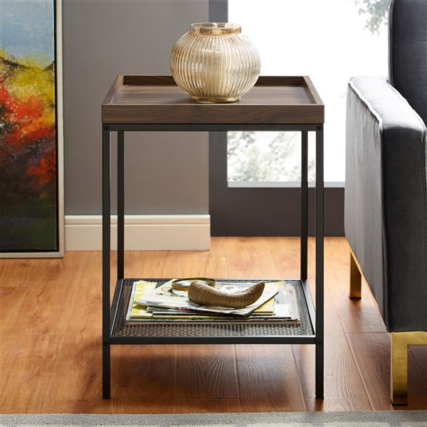 Walker Edison Industrial End Table - 18-in x 24-in - Black/Dark Walnut