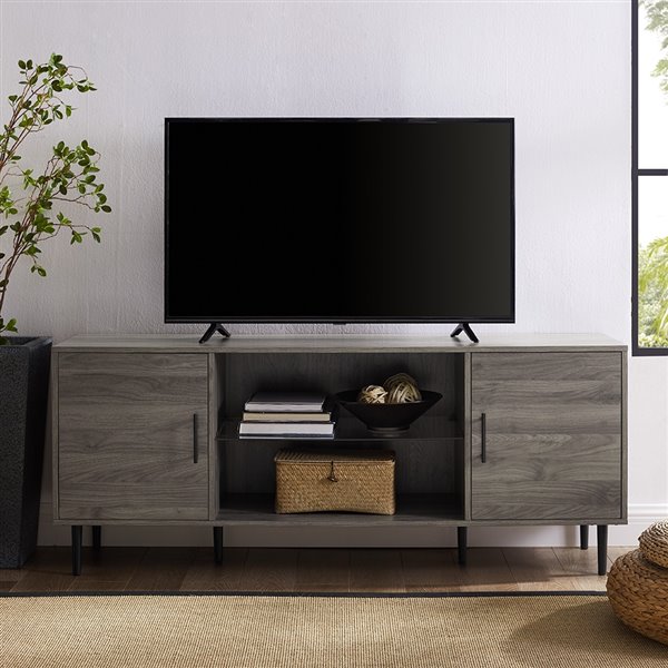 Walker Edison Mid-Century TV Cabinet - 60-in x 24-in - Slate Grey