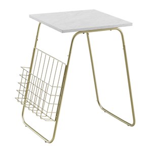 Walker Edison Modern End Table with Magaziner Holder - 19-in x 24-in - Gold/White Faux Marble