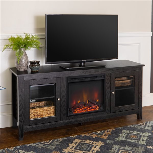 Walker Edison Farmhouse Fireplace TV Stand - 58-in x 24-in - Black