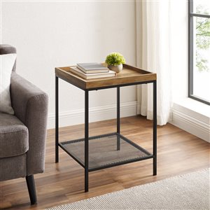 Walker Edison Industrial End Table - 18-in x 24-in - Black/Rustic Oak