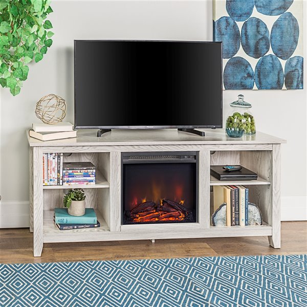 Walker Edison Farmhouse Fireplace TV Stand - 58-in x 25-in - White