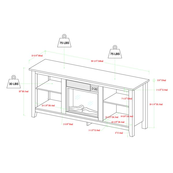 Walker Edison Farmhouse Fireplace TV Stand - 58-in x 25-in - White