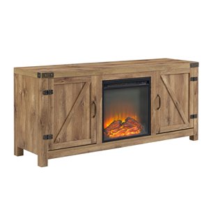 Walker Edison Farmhouse Fireplace TV Stand with 2 Doors - 58-in x 25-in - Barnwood