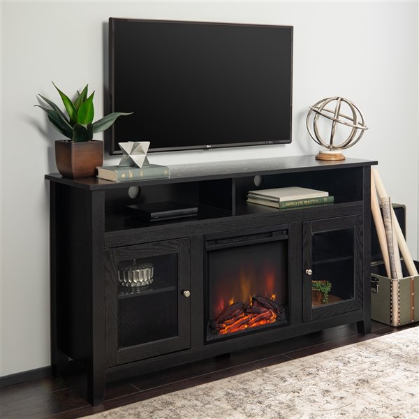 Walker Edison Farmhouse Fireplace TV Stand - 58-in x 32-in - Black ...