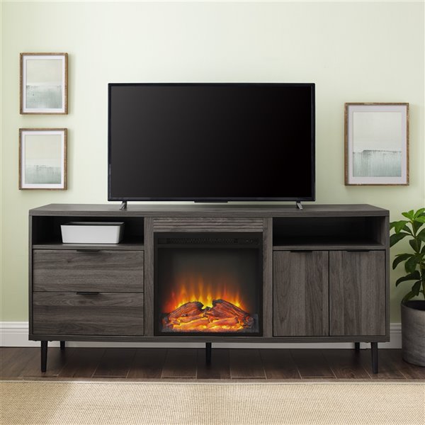 Walker Edison Modern Fireplace TV Stand - 60-in x 27.75-in - Slate Grey