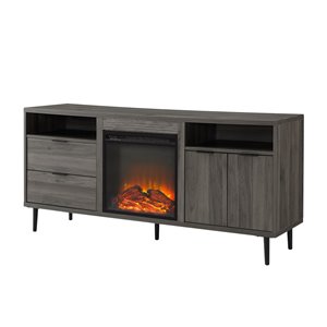 Walker Edison Modern Fireplace TV Stand - 60-in x 27.75-in - Slate Grey