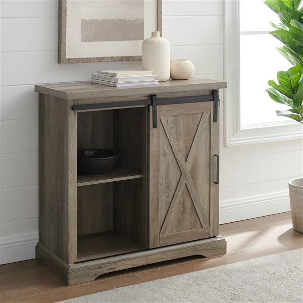 Walker Edison Rustic Farmhouse Storage Buffet - 32-in x 32-in - Light Grey