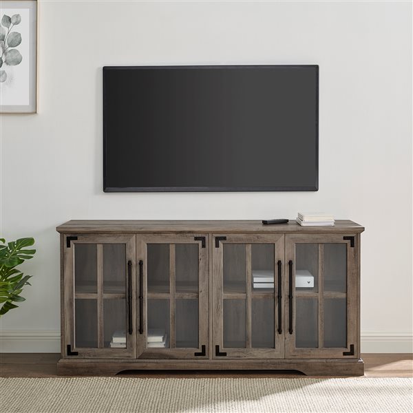 Walker Edison Industrial TV Cabinet with 4 Doors - 58-in x 28-in - Grey