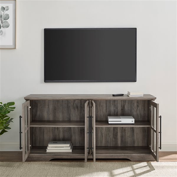 Walker Edison Industrial TV Cabinet with 4 Doors - 58-in x 28-in - Grey