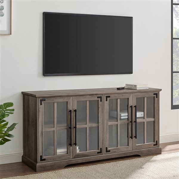 Walker Edison Industrial TV Cabinet with 4 Doors - 58-in x 28-in - Grey