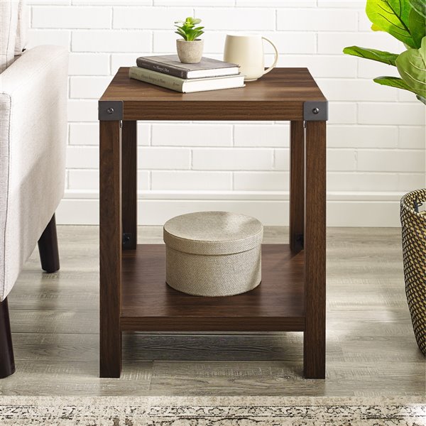 Walker Edison Farmhouse End Table - 18-in x 22-in - Dark Walnut