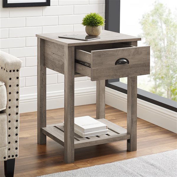 Walker Edison Farmhouse End Table - 18-in x 25.25-in - Light Grey