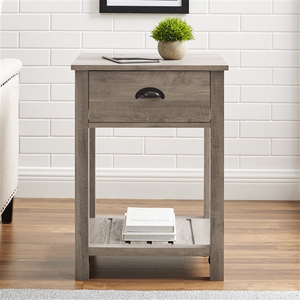 Walker Edison Farmhouse End Table - 18-in x 25.25-in - Light Grey