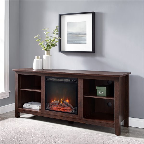 Walker Edison Farmhouse Fireplace TV Stand - 58-in x 25-in - Brown