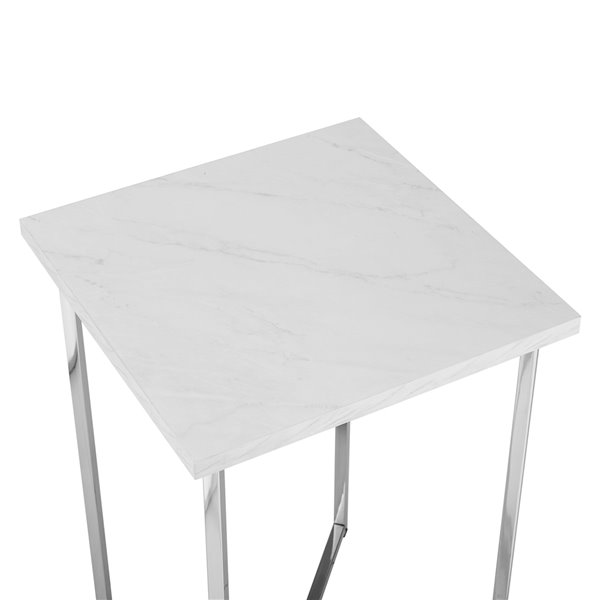 Walker Edison Glam End Table - 16-in x 24-in - Chrome/White Faux Marble