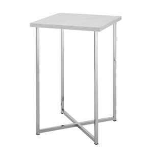 Walker Edison Glam End Table - 16-in x 24-in - Chrome/White Faux Marble