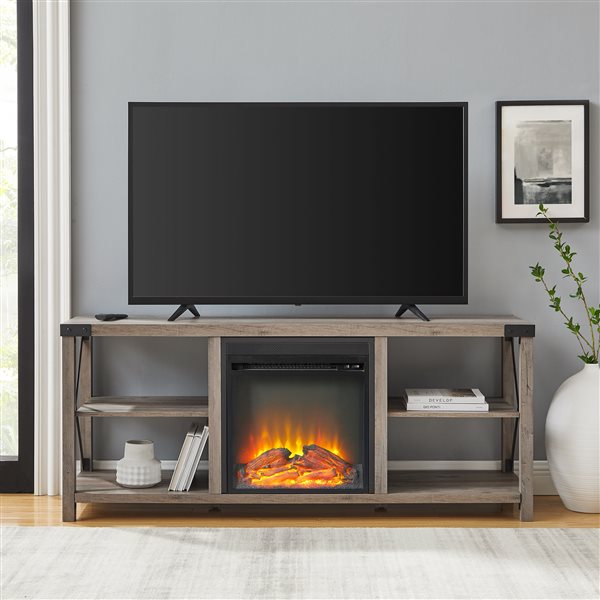 Walker Edison Industrial Fireplace TV Stand - 60-in x 25-in - Grey