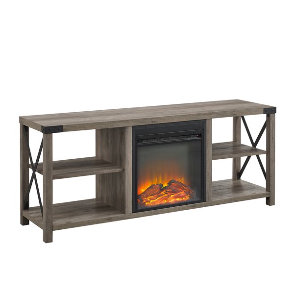 Walker Edison Industrial Fireplace TV Stand - 60-in x 25-in - Grey
