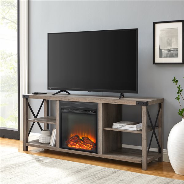Walker Edison Industrial Fireplace Tv, Tv Stand With Fireplace Canada