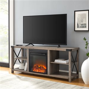 Walker Edison Industrial Fireplace TV Stand - 60-in x 25-in - Grey
