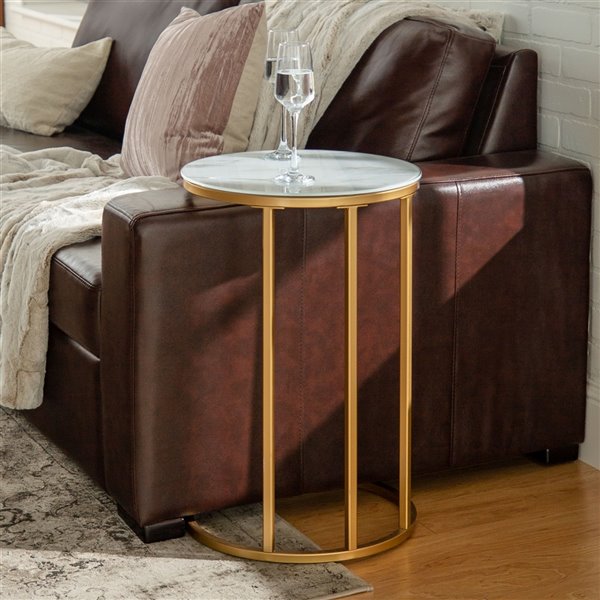 Walker Edison Glam End Table - 16-in x 24-in - Gold/White Marble