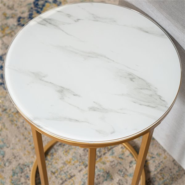 Walker Edison Glam End Table - 16-in x 24-in - Gold/White Marble