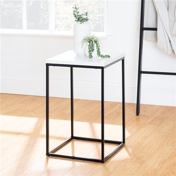 Walker Edison Glam End Table - 16-in x 24-in - Black/White Faux Marble