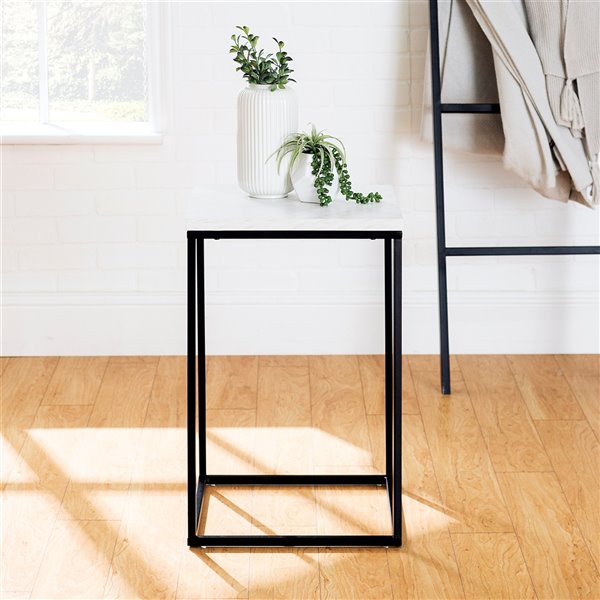 Walker Edison Glam End Table - 16-in x 24-in - Black/White Faux Marble