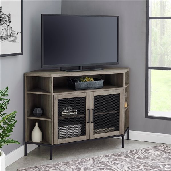 Walker Edison Industrial Corner TV Stand - 48-in x 32.25-in - Grey