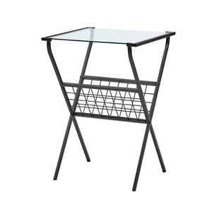 Walker Edison Industrial End Table with Magaziner Holder - 17-in x 24.25-in - Black/Clear Glass