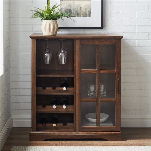 Walker Edison Rustic Storage Bar Cabinet 31.5 in x 36 in Dark Walnut LWU36LENBCDW RONA