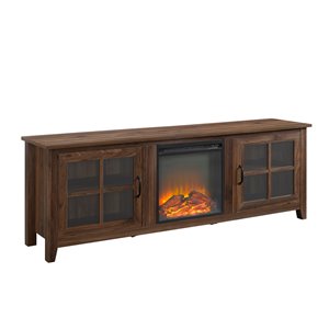 Walker Edison Farmhouse Fireplace TV Stand - 70-in x 24-in - Dark Walnut