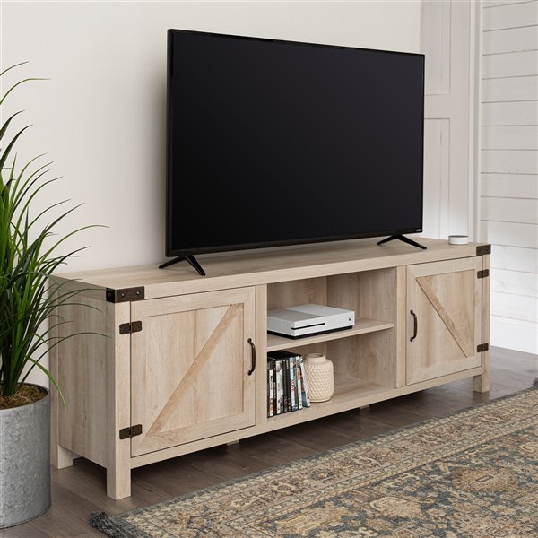 Walker Edison Farmhouse TV Cabinet with 2 Doors - 70-in x 24-in - White Oak